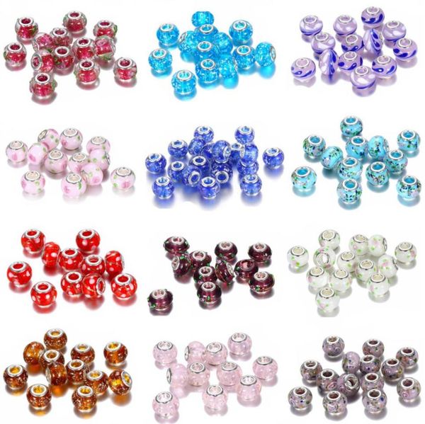 

19 color big hole glass crystal beads charm findings loose spacer craft european silver beaded with 925 stamp for bracelet jewelry1160652, Bronze;silver