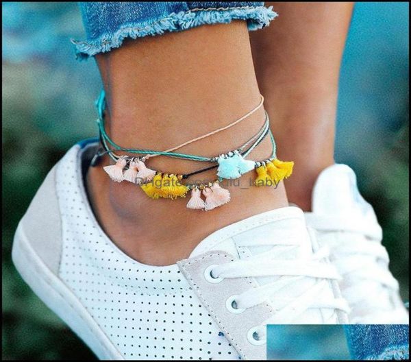 

jewelry anklets color tassel anklet aalloy bead wax line weave waterproof drop delivery 2021 76vqd8438350, Red;blue