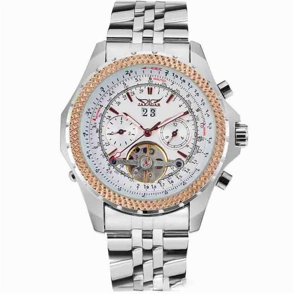 

wengle new jaragar calendar multifunction flywheel men steel strip hollow dress gift luxury casual mechanical watches345b, Slivery;brown