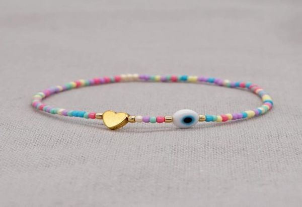 

20pcslot fashion jewelry colorful seed beaded golden heart charm bracelet evil eye bracelets for women lovers3593383, Golden;silver