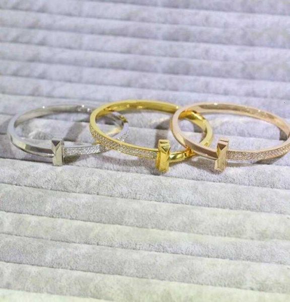 

europe america new style lady women steel engraved t letter setting double row diamond bangle bracelets 3 color5251548, Black