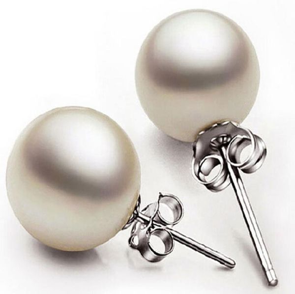 

new jewelry 6mm8mm10mm pearl earrings stud 925 sterling silver earrings for wedding party beige color 8045885, Golden;silver