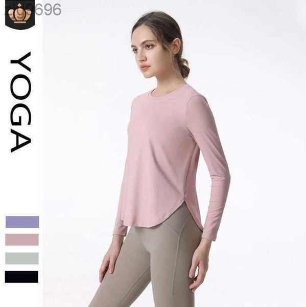 

desginer alos yoga t short women's loose fitting running sports smock casubreathable long sleeved quick drying fitness suit, White