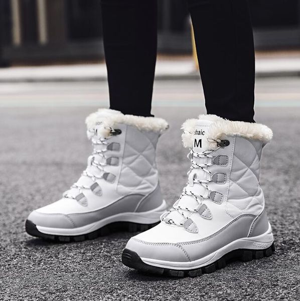 

winter shoes waterproof boots women snow boots plush warm ankle boots for women female winter shoes booties botas, Black