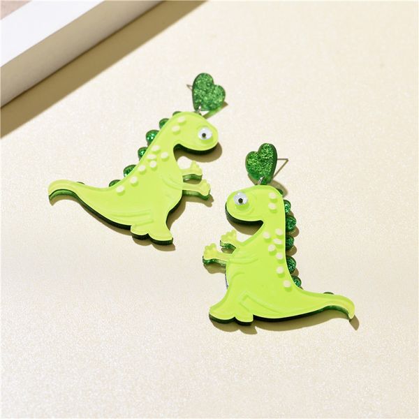 

cartoon green dinosaur earrings and earrings, Silver