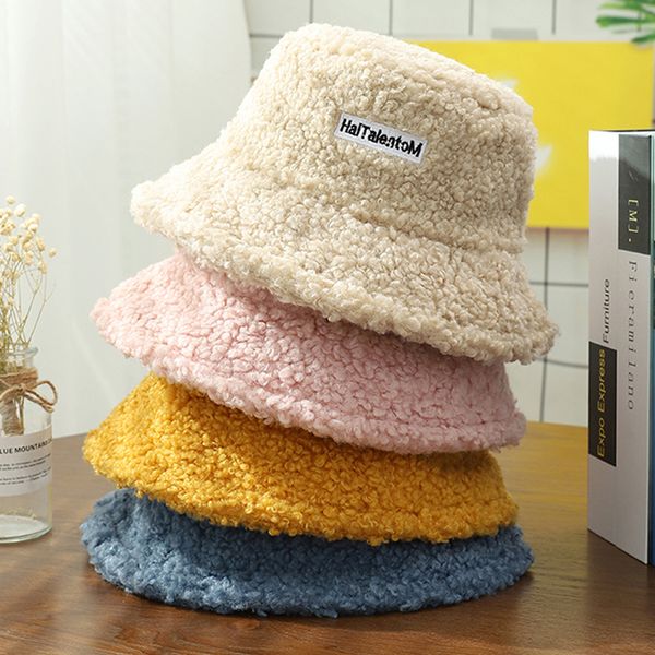 

wide brim hats bucket lamb wool faux fur hat winter warm teddy velvet for women lady thicken bob panama outdoor fisherman caps 230822, Blue;gray