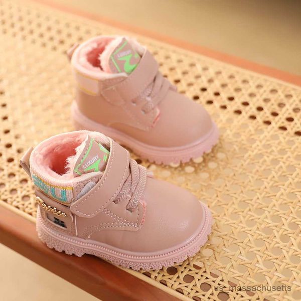

boots winter snow boots for girls leather thick warm toddler shoes style soft-soled boys girls casual shoes kid' footwear r230822, Black;grey