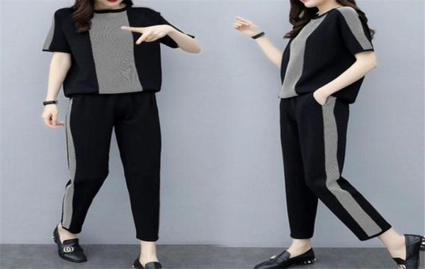 

two piece set women tracksuit sweatsuit oneck short sleeve tshirt and pants sporting suit female casual summer outfits2738763, Gray