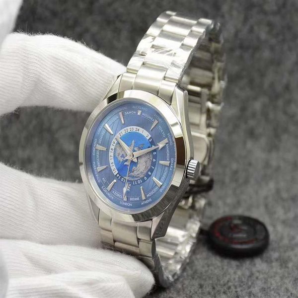 

blue dial aqua terra 150m worldtimer limited watch 41mm automatic movement ocean stainless steel sports sea around the world mens 263v, Slivery;brown