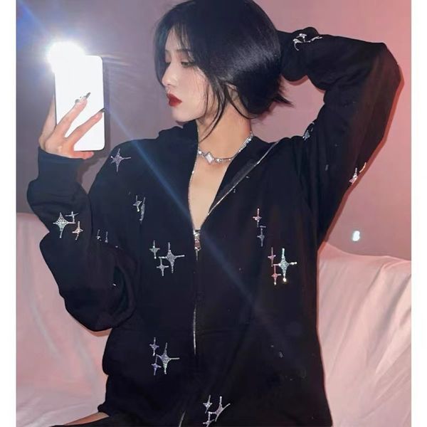 

womens hoodies sweatshirts retro y2k hoodie coats streetwear goth casual pattern fashion women harajuku men clothing vintage emo hallowee 23, Black