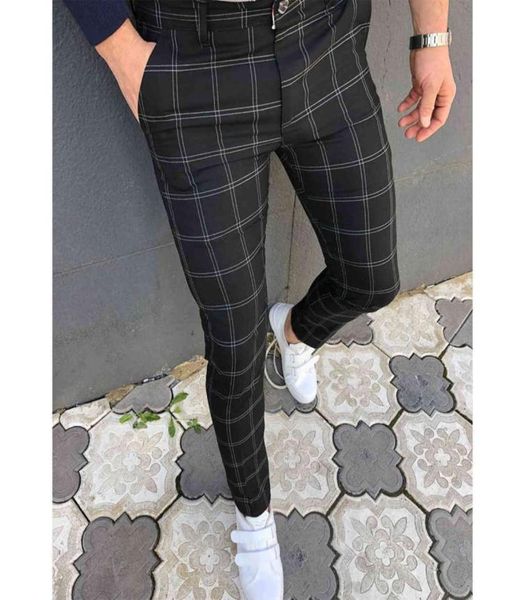 

men039s fashion pants plaid trousers male casual summer social slim fit streetwear clothes sweatpants zipper soft elastic busin8480699, Black