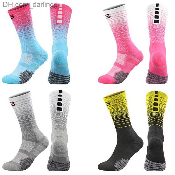 

sports socks gradient men's elite basketball socks anti slip thick cotton towel bottom outdoor sports cycling running q230822, Black