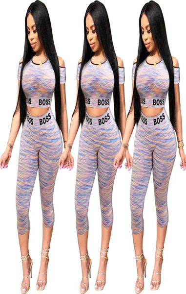 

bass women tracksuit summer two piece shorts set outfits letter print shoulder hollow short sleeve crop shorts suit multi9570761, Gray