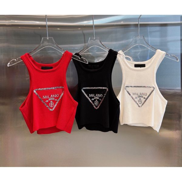 

women's tanks summer fashion personality sequin letter logo sleeveless knitted tank for women, White