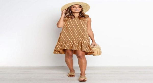 

women summer dress polka dot chiffon sleeveless beach mini casual yellow sundress 2020 fashion plus size dresses for woman3737408, Black;gray