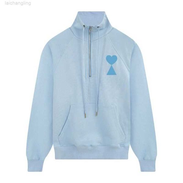 

designer amis hoodie women's fashion luxury brand loose a-line small red heart couple casual standing neck half zip 2z9c, Black