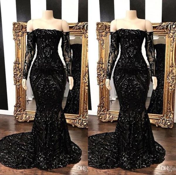 

luxury black off the shoulder sequins mermaid long prom dresses 2020 long sleeves floor length formal party celebrity dresses bc148880457