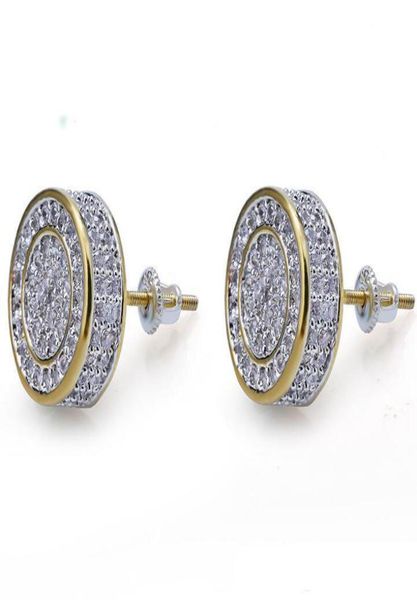 

925 sterling silver iced out cz premium diamond cluster zirconia round screw back stud earrings for men hip hop jewelry8269684, Golden;silver