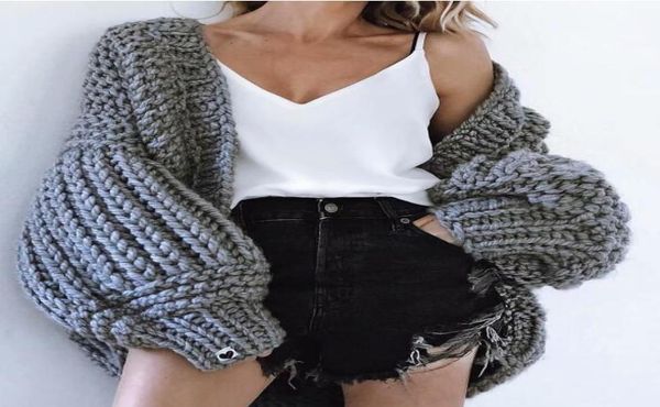

pink coarse knitted sweater women 2020 winter fashion lantern sleeve cardigan female open front korea sweater coat6804227, White