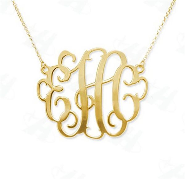 

custom monogram necklace fashion bold statement initial letter pendant necklace goldcolor necklace for womencolares femininos v9630042, Silver