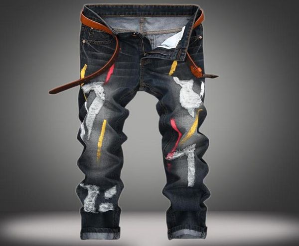 

new arrival jeans men slim fit ripped jeans men streetwear hip hop denim pants men039s clothes whole dropshipp3626800, Blue