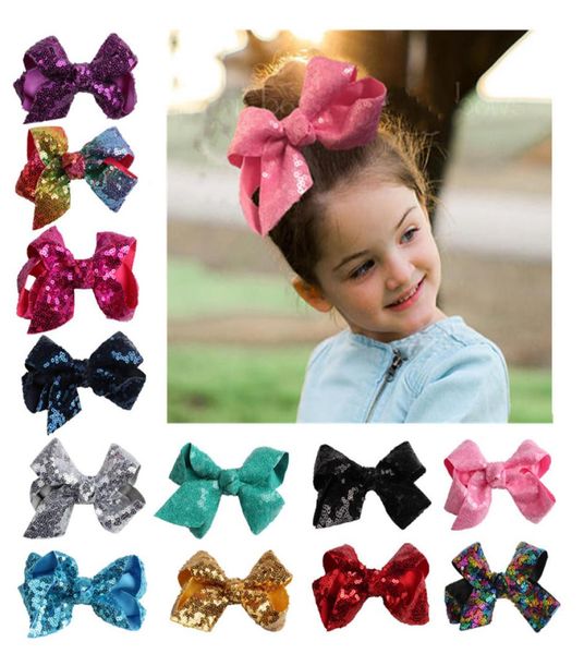 

kids girls sequins clips 13 colors 11cm solid bowtie ribbon boutique bowknot hairpins kids casual grosgrain hair claws baby barre2473295, Slivery;white