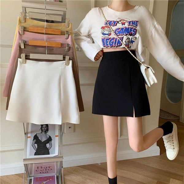 

candy color split skirt a line high waist student short, Black