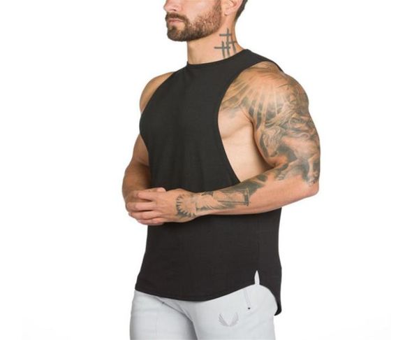 

2019 mens curved hem solid gym sport running training athletic stringers vest bodybuilding clothing fitness man tanks 2526748, Black;blue