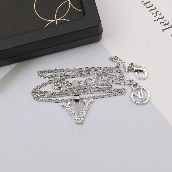

jewelry necklaces white plated 925 silver graduated luxury brand designers letters geometric famous women round crystal rhinestone gold yili