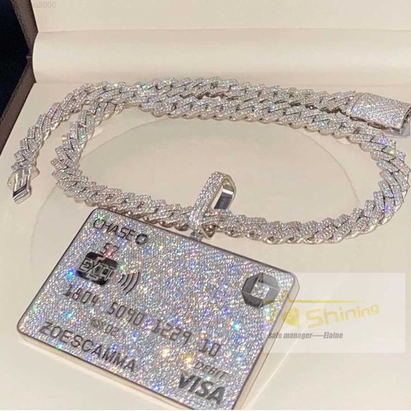 

hip hop jewelry vvs moissanite initial 925 sterling silver iced out diamond cuban chain necklace hip hop pendant