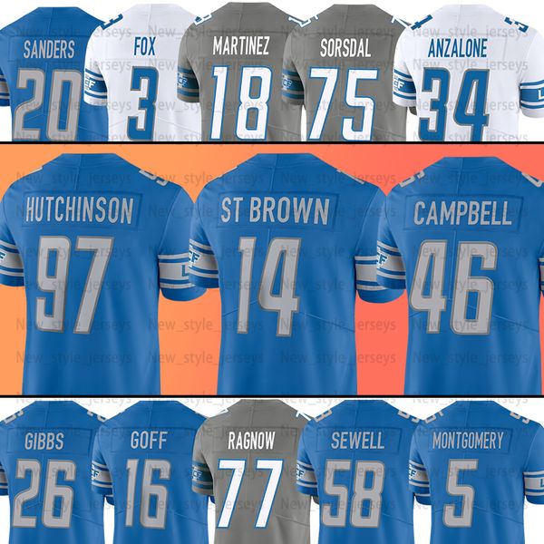 

detroits 97 aidan hutchinson liones football jerseys amon-ra st. brown jared goff jack campbell penei sewell malcolm rodriguez jahmyr gibbs, Black;red
