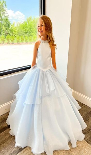 

light ice blue girl pageant dress 2022 crystals beading ruffles organza little kid birthday formal party long gown toddler teens p5350891, White;red