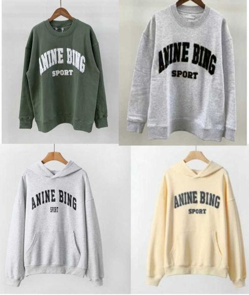 

23ss anines bings r sweatshirt hoodie classic fashion cotton letter casual print grey loose pullover hoodies sweater, Black
