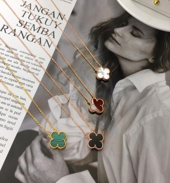 

new arrive 316l titanium steel single motifs grain golden four leaf flowers clover 18k plated gold necklaces 4 colors vc letter pe9879665, Silver