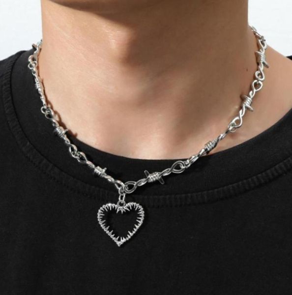 

chains small wire brambles iron choker necklace for men women hiphop gothic punk barbed little thorns heart chain3979551, Silver