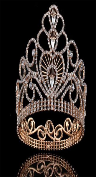 

vintage wedding crown tiara tall full round crown crystal rhinestone headpiece hair accessories queen crown princess head ornament3123053, Slivery;golden