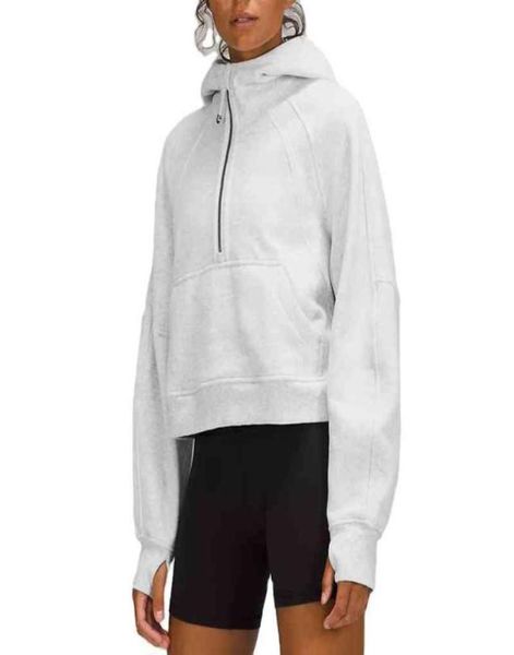 

custom streetwear clothing sports fitns long sve half zip cotton crop hoodi for women71355202331332, White