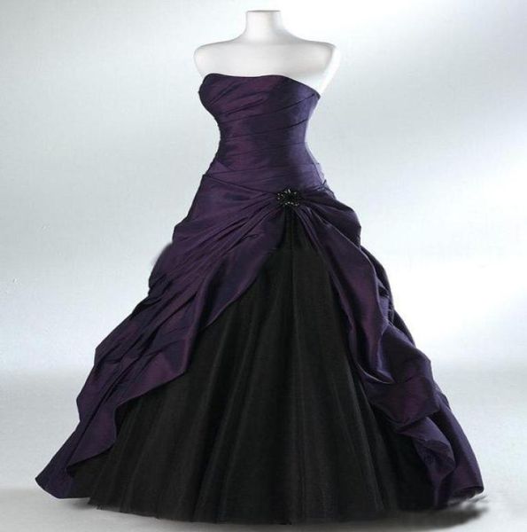 

purple and black ball gown gothic wedding dresses for brides strapless grey floor length actual picture bridal gowns vestidos de n3181667, White
