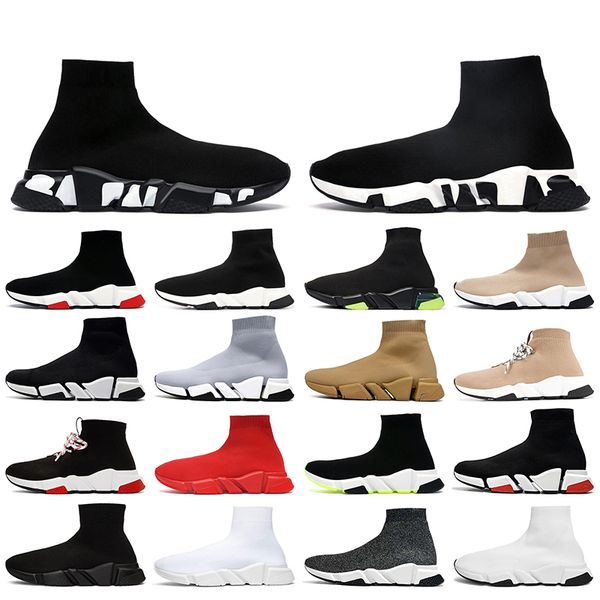 

2023 fashion graffiti women mens designer sock shoes boots speed trainer black white red speeds 2.0 clear sole runners socks designers platf