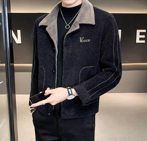 

men039s jackets mink fleece cropped woolen jacket winter mens varsity bomber wool coat clothes clothing5859750, Black;brown