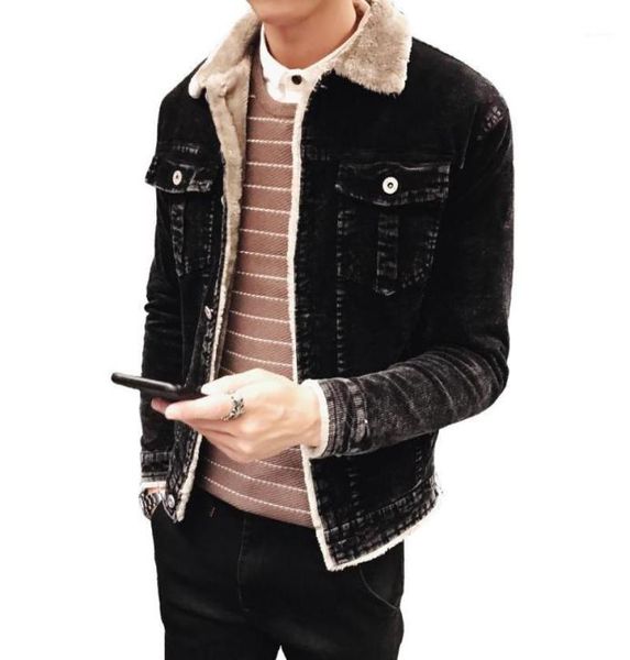 

men fashion denim jackets autumn and winter black denim jacket thick wool coat male plus velvet jacket size l3xl 4xl15789123, Black;brown