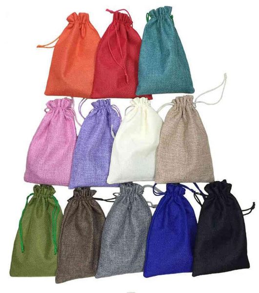

50pcslot 15 20cm 12 color handmade jute drawstring bags pouch burlap wedding party christmas gift bags jewelry pouches packaging4115219, Pink;blue