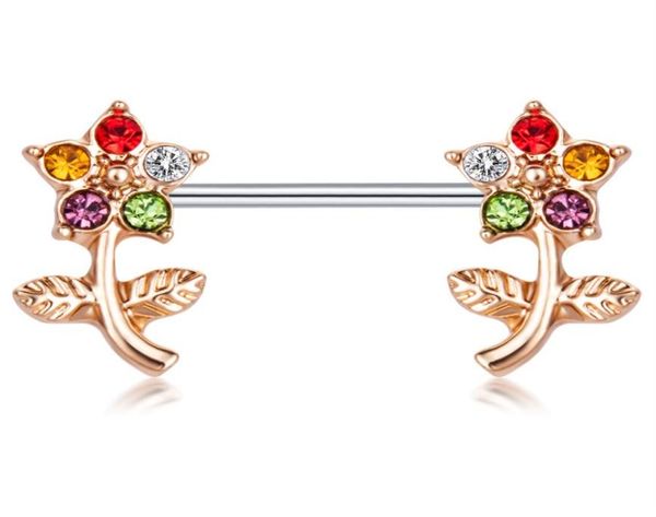 

stainless steel 14 gauge nipple ring bar double cz crystal curved flower body piercing jewelry ear nipple barbell 20pcs3200910, Silver