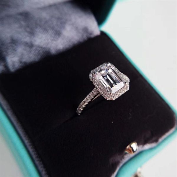 

emerald cut 2ct diamond cz ring 925 sterling silver promise engagement wedding band rings for women gemstones party jewelry gift314e, Slivery;golden