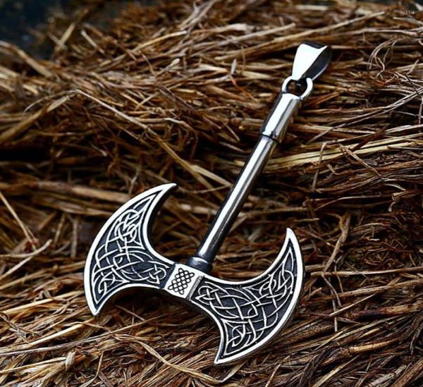 

pendant necklaces vintage double sided viking axe necklace for men stainless steel nordic celtic knot fashion amulet jewelry gift7156403, Silver