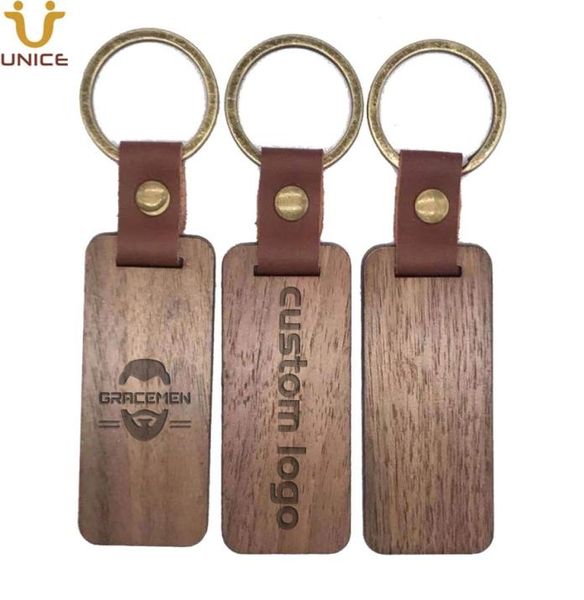 

moq 50pcs customized logo leather keychain with wood pendant luggage decoration key ring diy anniversary souvenir gifts9311512