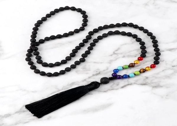 

108 mala 7 chakra beads necklace reiki 6mm natural stone onyx agates knotted tassel necklaces yoga blessing meditation jewelry1068667, Silver