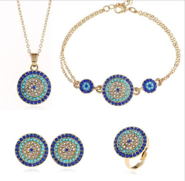 

summer statement turkey blue eyes jewelry set necklace earrings stud ring bracelet bohemian vintage jewelry sets for women82777892900481, Silver