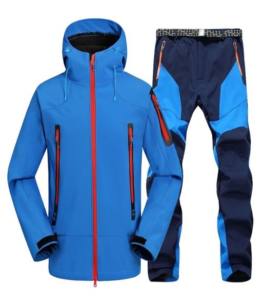 

2pc mens waterproof hiking suits softshell fleece jackets and pants outdoor trekking camp coat set pants climb skiing trousers 2018457541, Black;brown