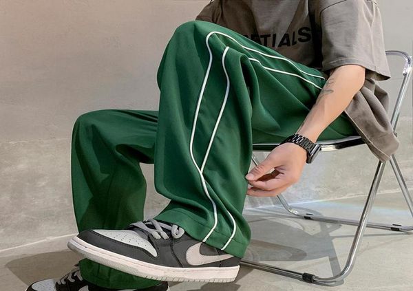 

men039s pants summer 3 color ice silk casual men fashion wide leg sweatpants korean loose straight mens joggers trousers m2xlm2375679, Black